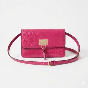 Kate Landry Pink Croc-Embossed Crossbody Bag